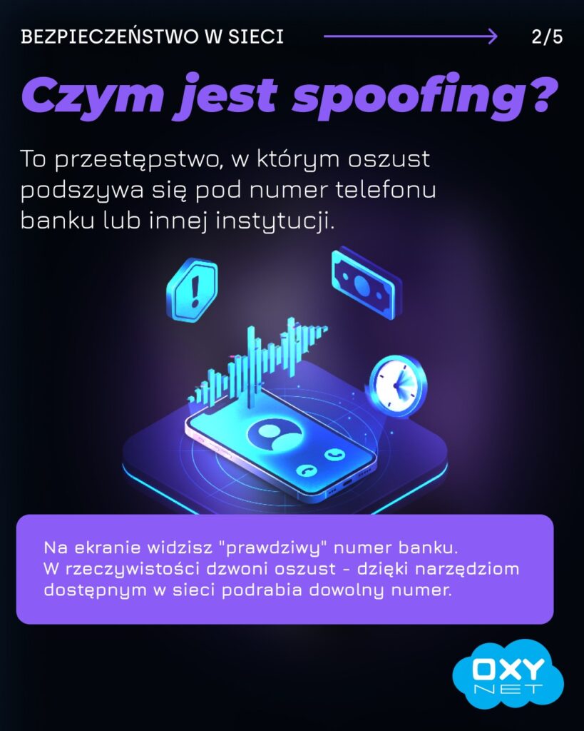 Spoofing telefoniczny - oszust podszywa się pod numer banku lub innej instytucji.