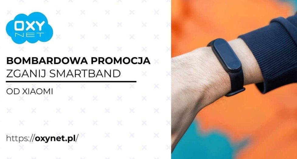 Smartband Xiaomi na nadgarstku, promocja, nowoczesny gadżet do monitorowania aktywności, zdrowia i treningów, dostępny w ofercie Oxynet Jarosław.